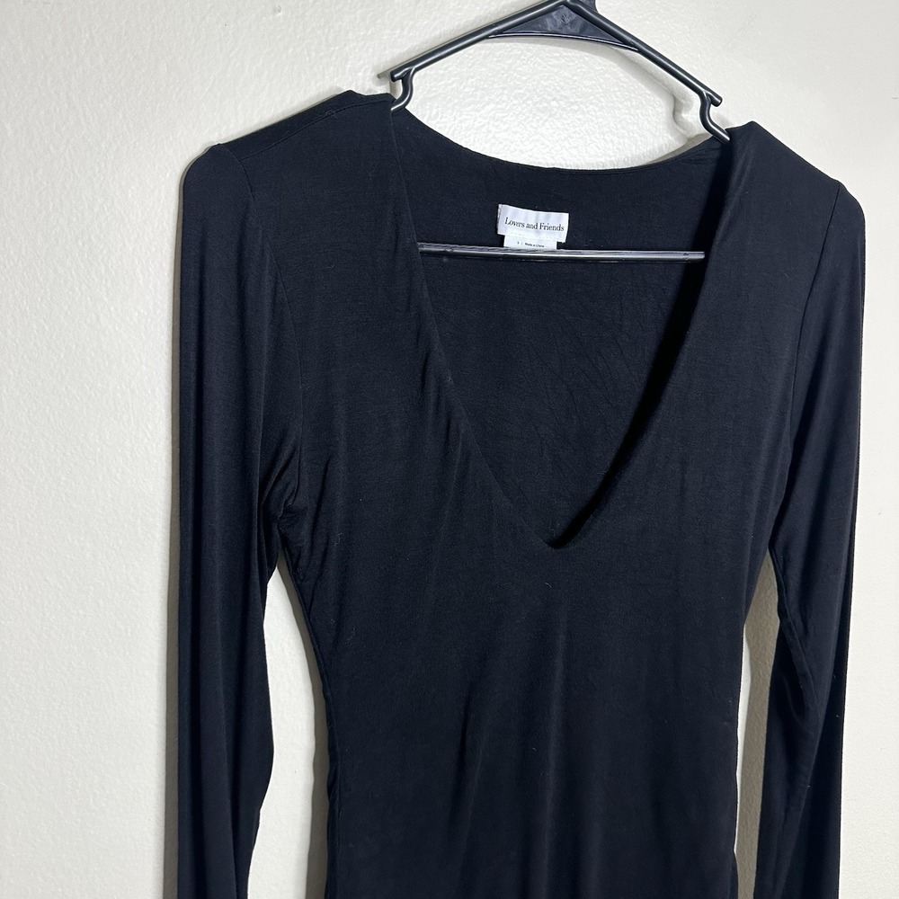 Lovers + Friends Akron Deep V Neck Black Bodysuit‎ Long Sleeve size Small - Picture 4 of 7